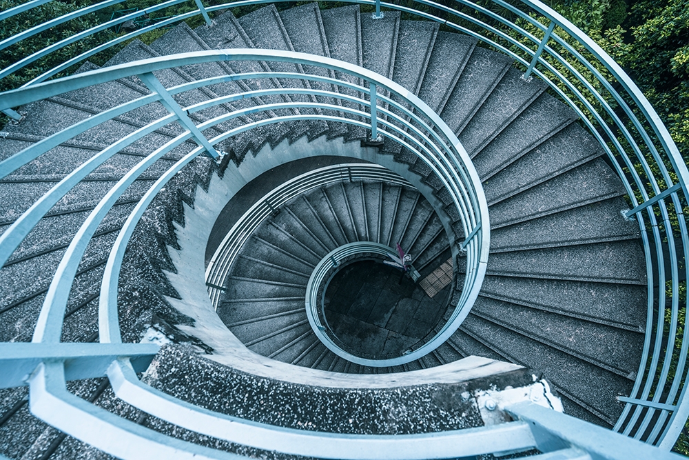 Overhead view of spiral staircase