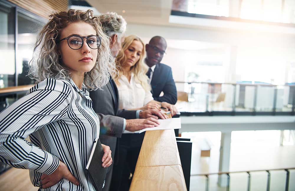 Business people looking over a document