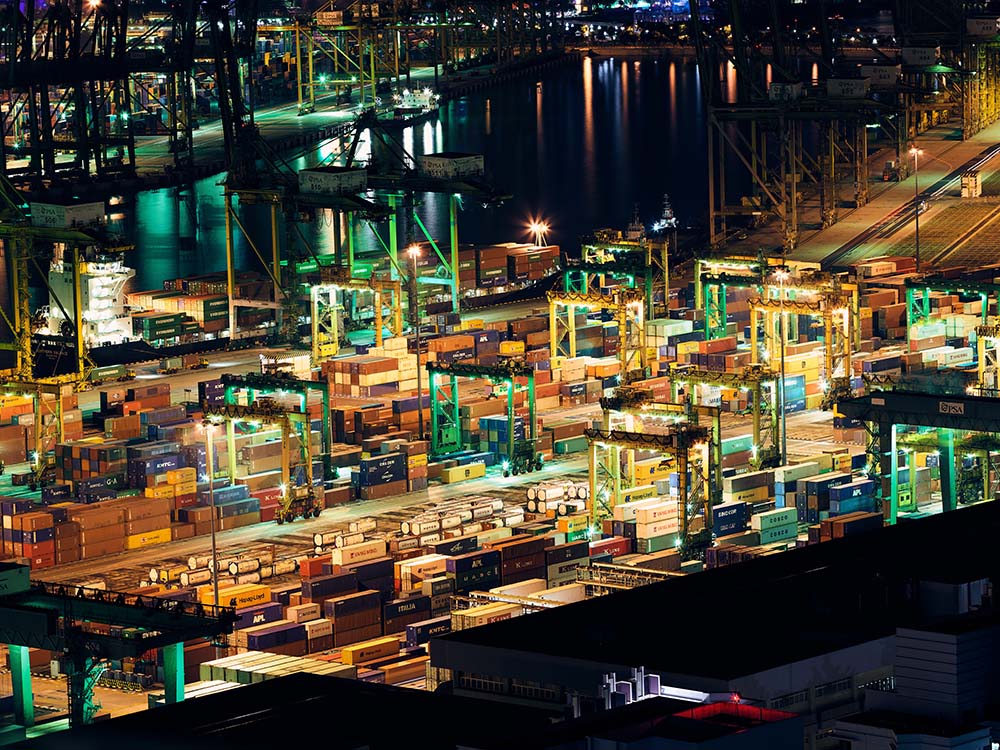 Shipping docks at night