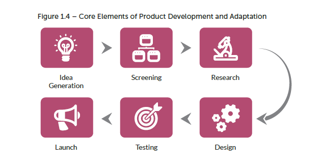 Chart showing the Core Elements of Product Development and Adaptation