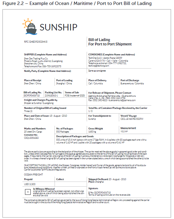 Sample of Bill of Lading