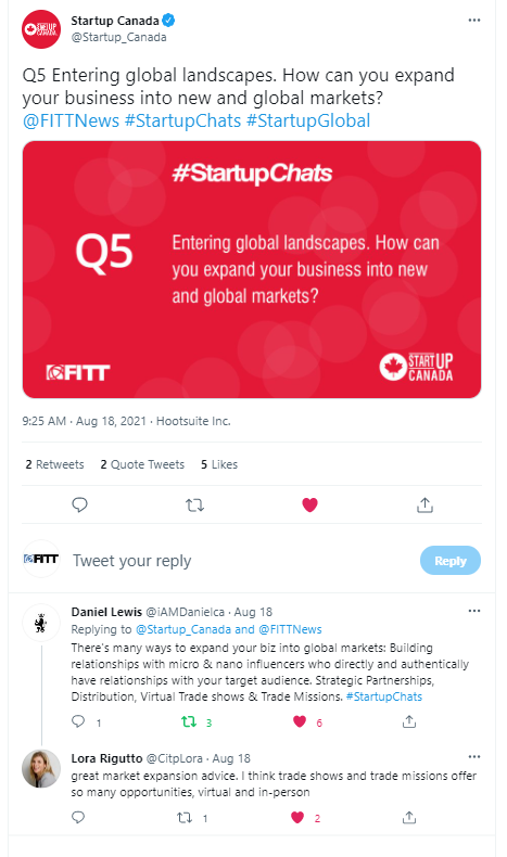 Learn about risk mitigation and entering global landscapes with this Twitter chat recap with FITT and Startup Canada